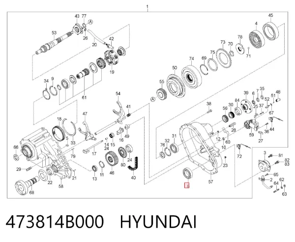 Подшипник раздаточной коробки, выходного вала, передний 473814B000 Hyundai/Kia