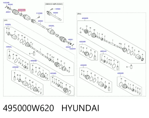 Правая полуось 495000W620 Hyundai/Kia