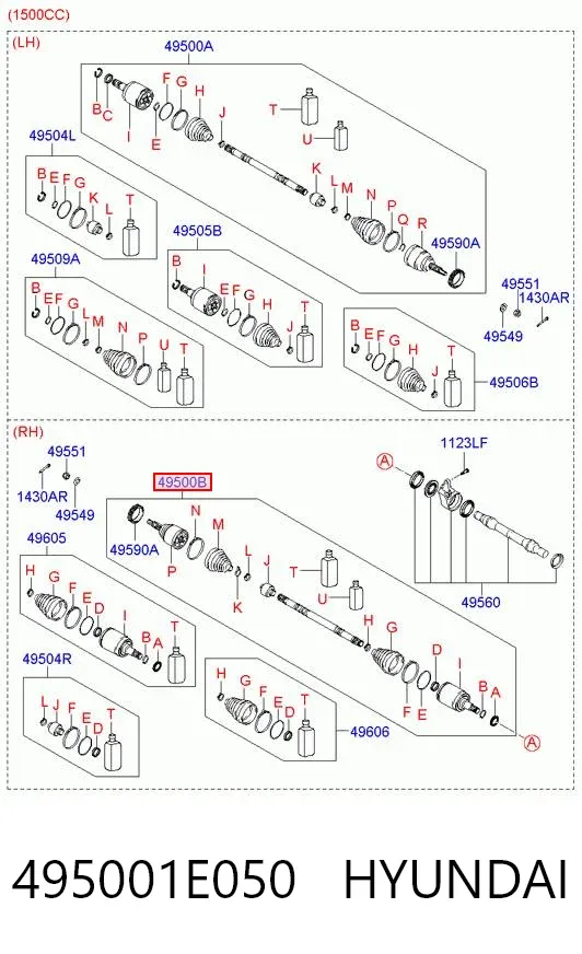 Правая полуось 495001E050 Hyundai/Kia