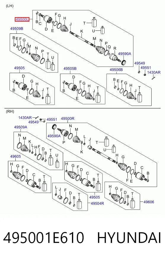 Левая полуось 495001E610 Hyundai/Kia