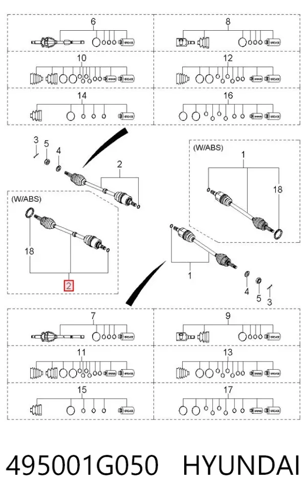 Правая полуось 495001G050 Hyundai/Kia