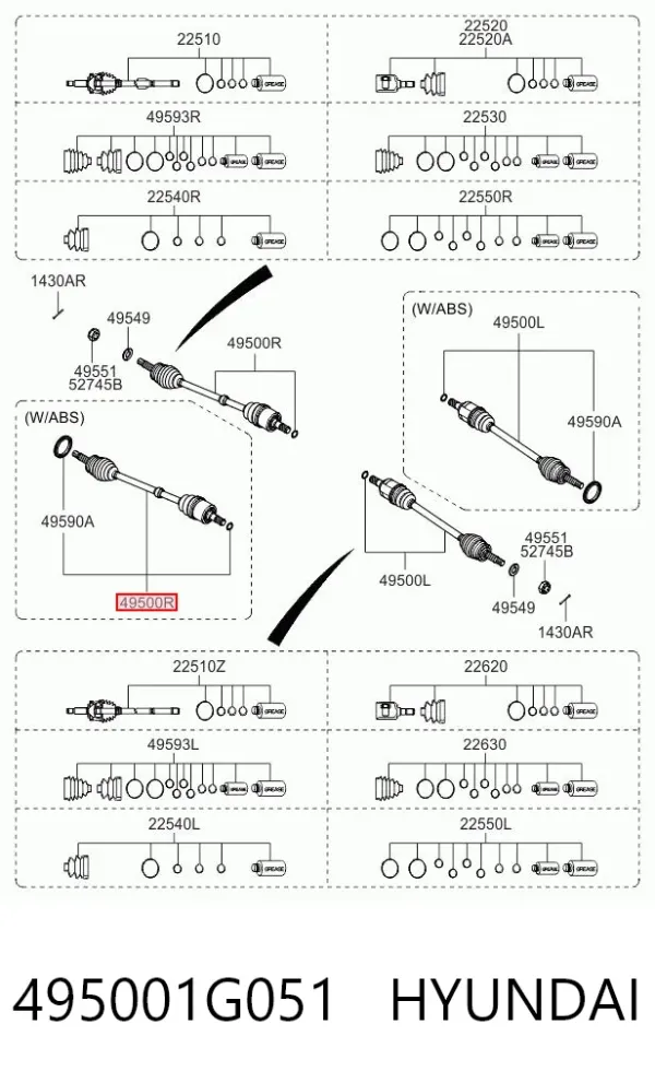 Правая полуось 495001G051 Hyundai/Kia