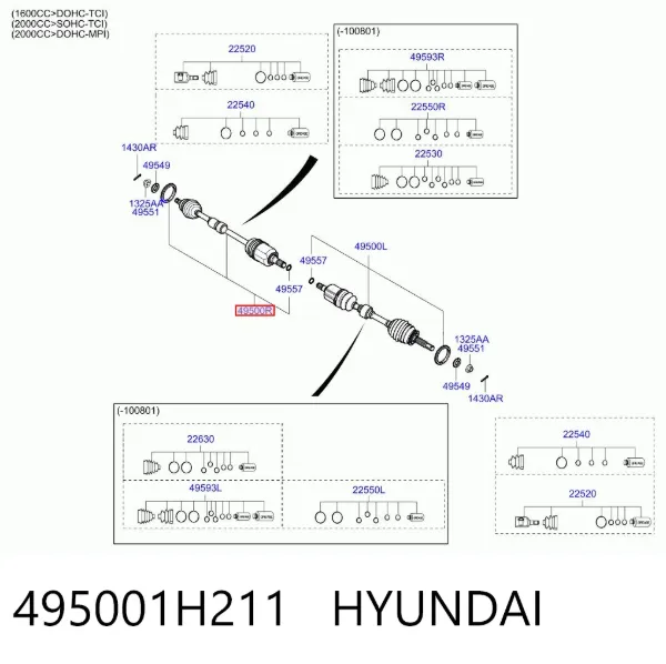 Правая полуось 495001H211 Hyundai/Kia