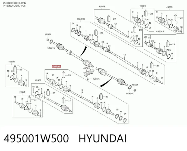 ШРУС наружный передний 495001W500 Hyundai/Kia