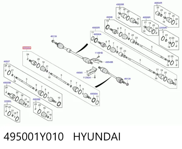 Левая полуось 495001Y010 Hyundai/Kia