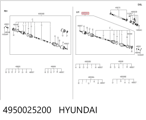 Левая полуось 4950025200 Hyundai/Kia