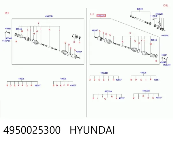 Левая полуось 4950025300 Hyundai/Kia