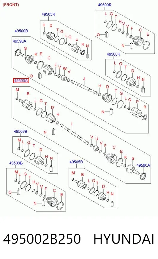 Полуось передняя 495002B250 Hyundai/Kia