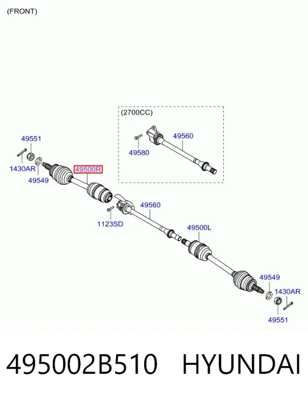 Правая полуось 495002B510 Hyundai/Kia