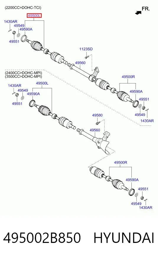 Левая полуось 495002B850 Hyundai/Kia