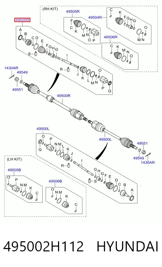 Правая полуось 495002H112 Hyundai/Kia