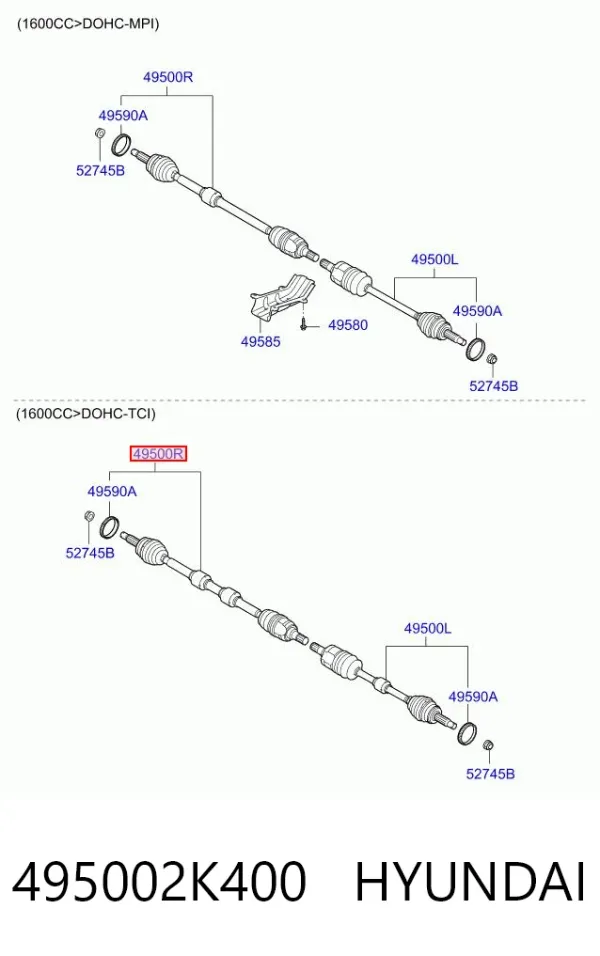 Правая полуось 495002K400 Hyundai/Kia