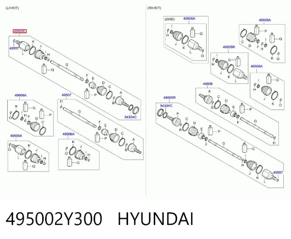 Левая полуось 495002Y300 Hyundai/Kia