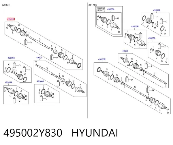 Левая полуось 495002Y830 Hyundai/Kia