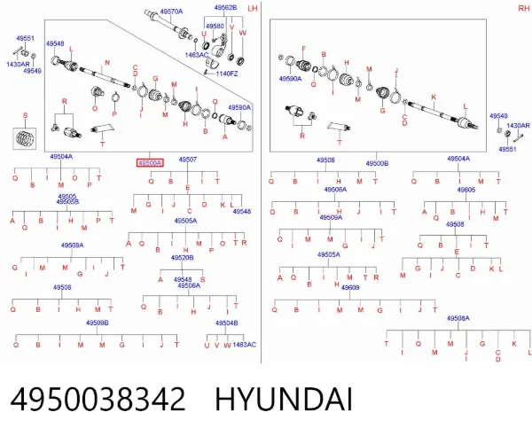 Левая полуось 4950038342 Hyundai/Kia