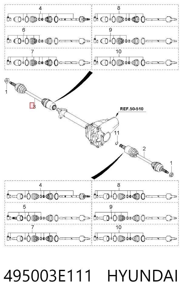 Правая полуось 495003E111 Hyundai/Kia