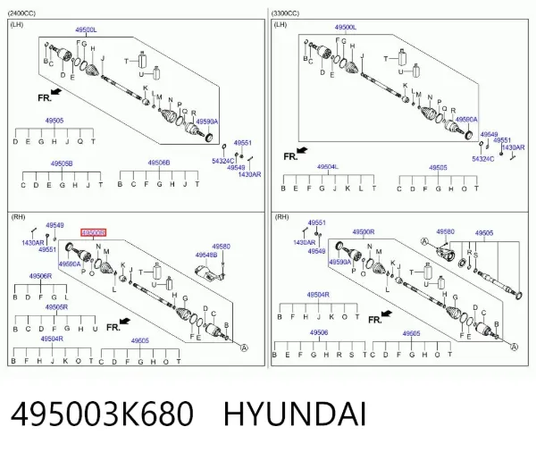 Правая полуось 495003K680 Hyundai/Kia