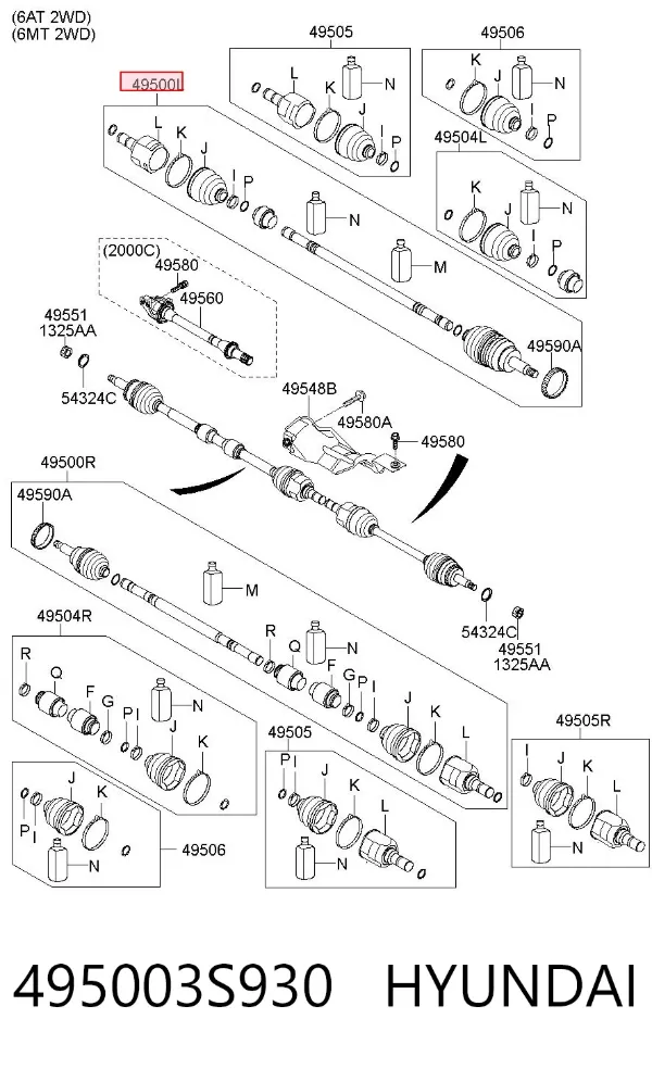 Левая полуось 495003S930 Hyundai/Kia
