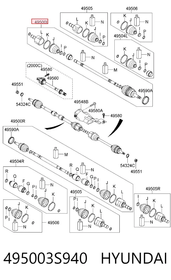 Левая полуось 495003S940 Hyundai/Kia