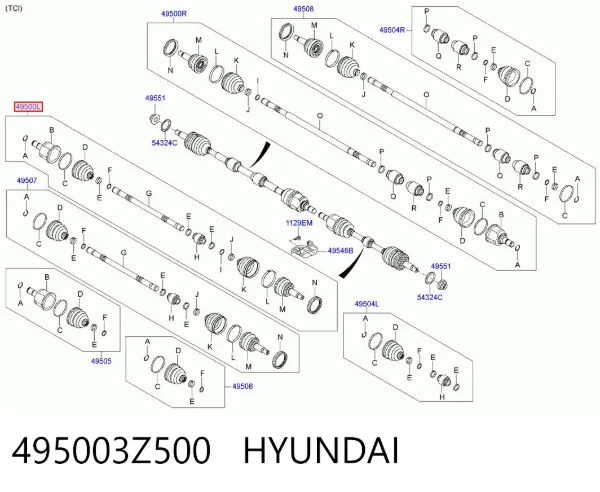 Левая полуось 495003Z500 Hyundai/Kia