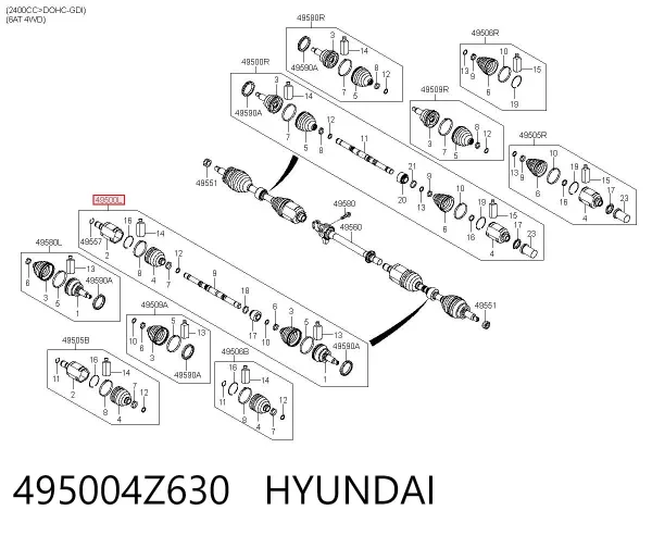 Левая полуось 495004Z630 Hyundai/Kia
