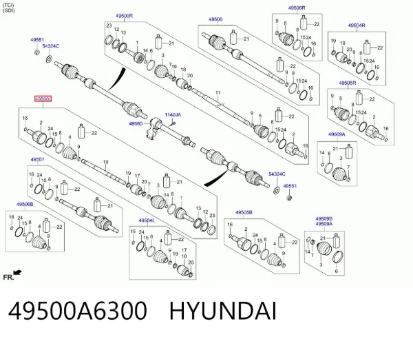 Левая полуось 49500A6300 Hyundai/Kia