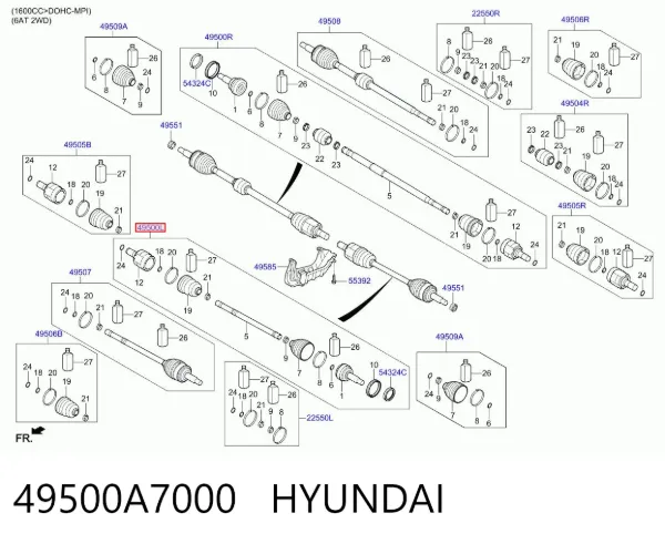 Левая полуось 49500A7000 Hyundai/Kia