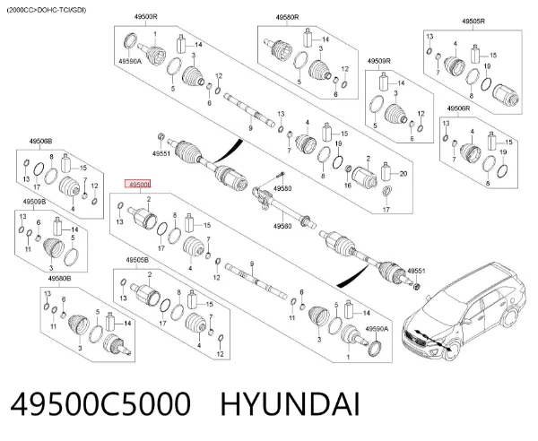 Левая полуось 49500C5000 Hyundai/Kia