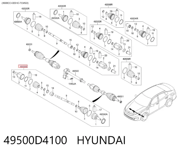 Левая полуось 49500D4100 Hyundai/Kia