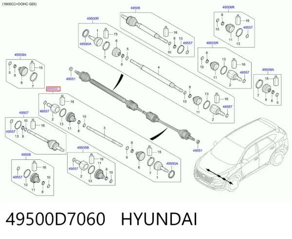 ШРУС наружный передний правый 49500D7060 Hyundai/Kia
