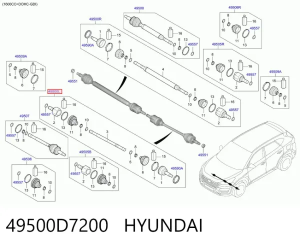 Левая полуось 49500D7200 Hyundai/Kia