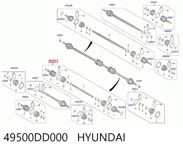 Левая полуось 49500DD000 Hyundai/Kia