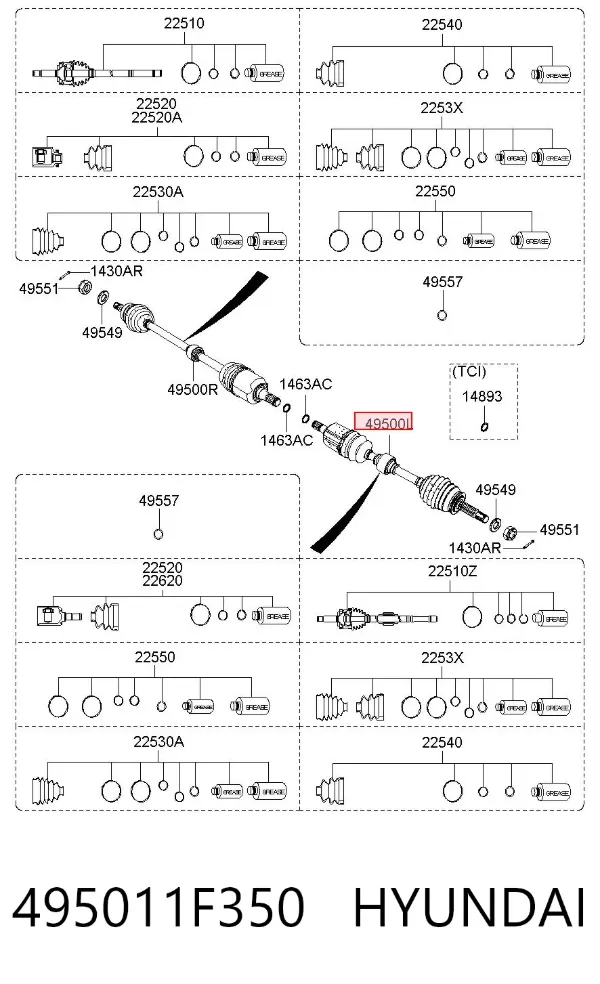 Левая полуось 495011F350 Hyundai/Kia