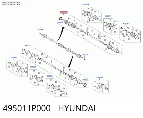 Левая полуось 495011P000 Hyundai/Kia