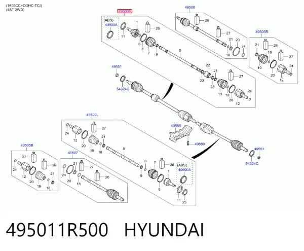 Правая полуось 495011R500 Hyundai/Kia