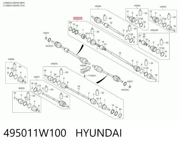 Правая полуось 495011W100 Hyundai/Kia