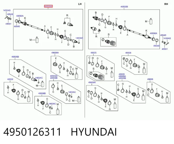 Левая полуось 4950126311 Hyundai/Kia