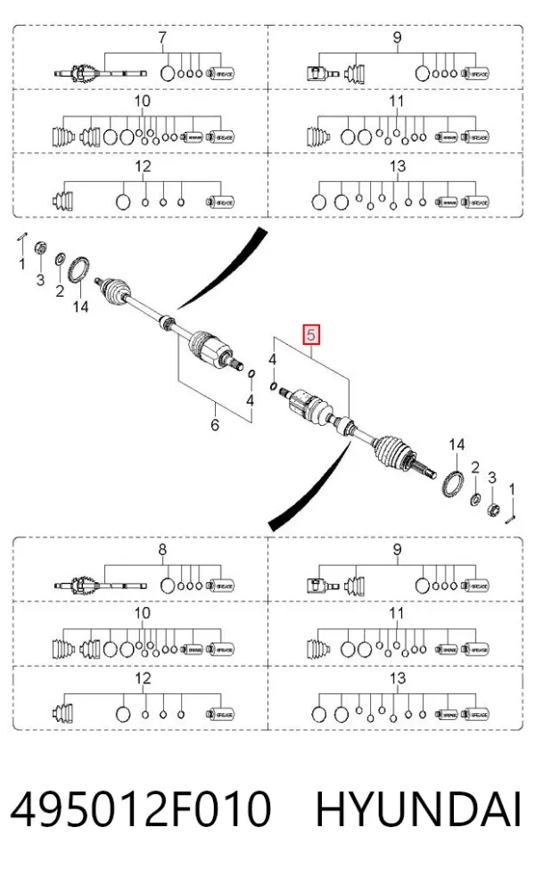 Левая полуось 495012F010 Hyundai/Kia