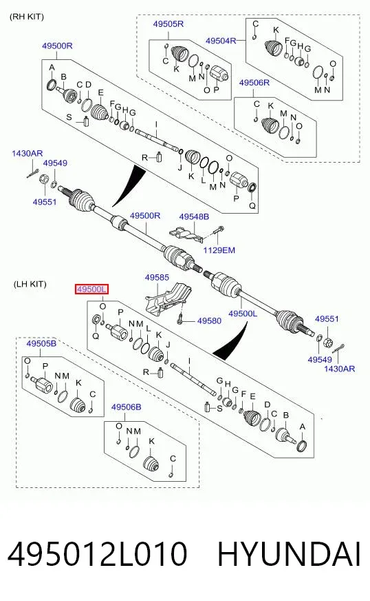 Левая полуось 495012L010 Hyundai/Kia