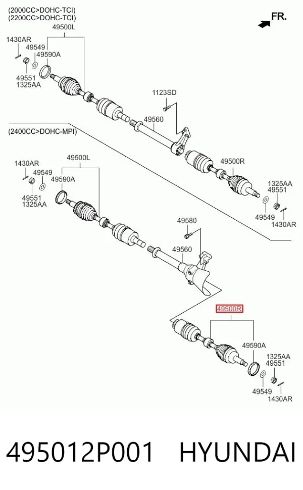 Правая полуось 495012P001 Hyundai/Kia