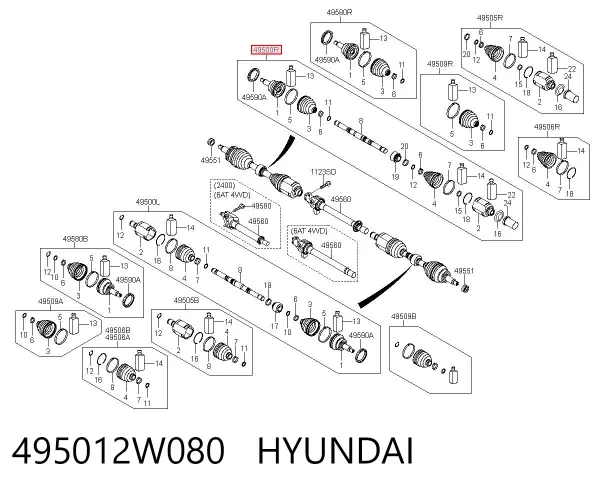 Правая полуось 495012W080 Hyundai/Kia