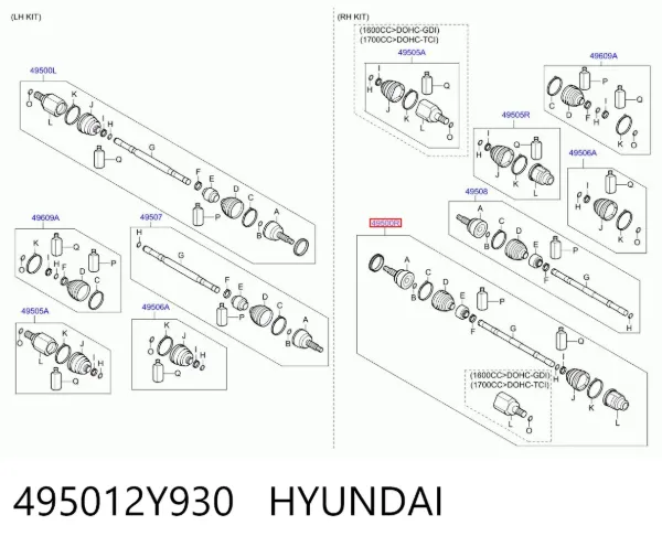 Правая полуось 495012Y930 Hyundai/Kia