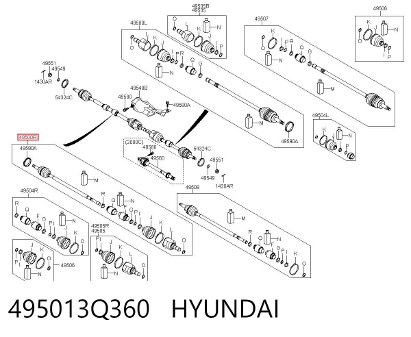 Правая полуось 495013Q360 Hyundai/Kia
