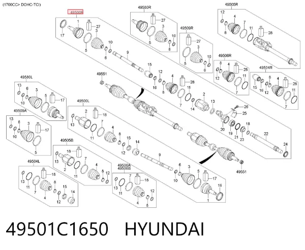Правая полуось 49501C1650 Hyundai/Kia