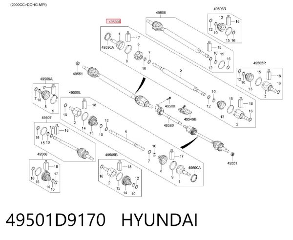 Правая полуось 49501D9170 Hyundai/Kia