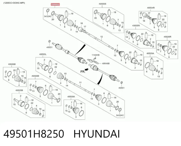 Правая полуось 49501H8250 Hyundai/Kia