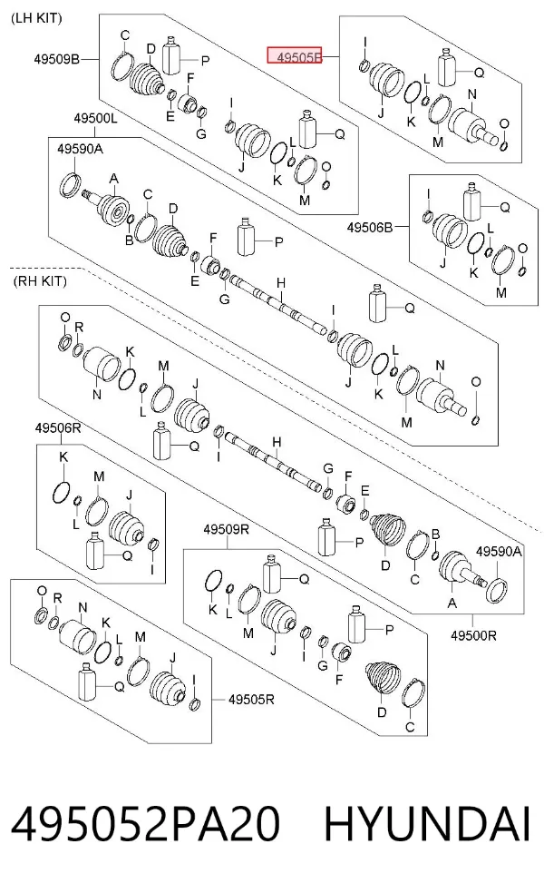 Шрус внутренний левый 495052PA20 Hyundai/Kia