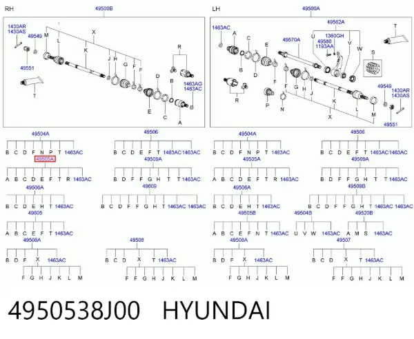 Шрус внутренний левый 4950538J00 Hyundai/Kia