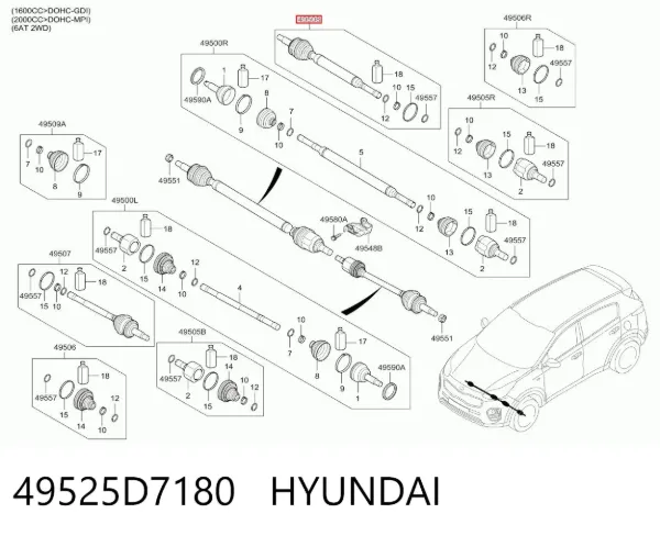 Правая полуось 49525D7180 Hyundai/Kia