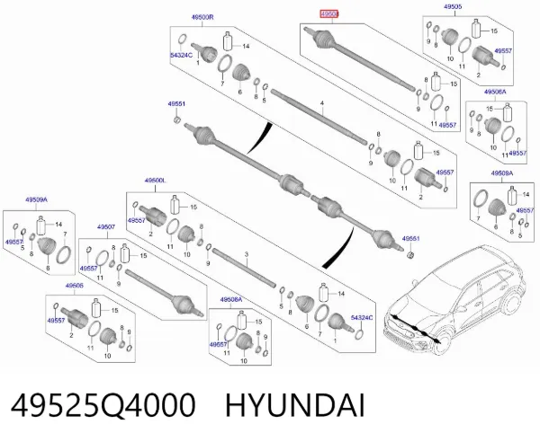 Правая полуось 49525Q4000 Hyundai/Kia